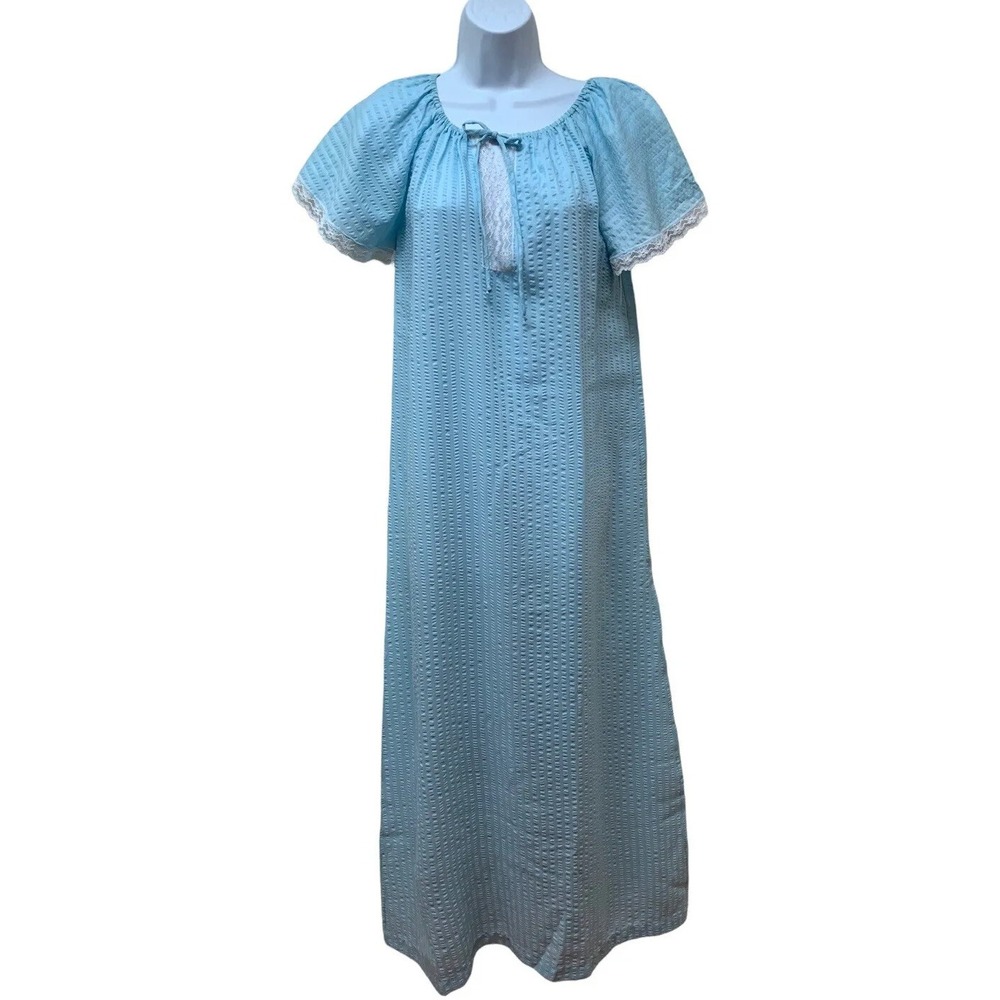 Vintage Najla New York Long Blue Summer Lace Rayon Blend Nightgown S USA NOS